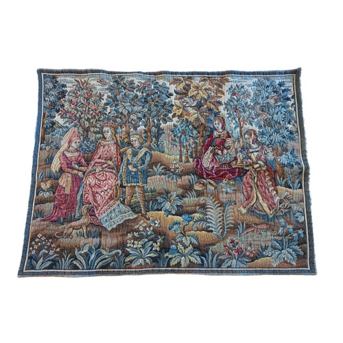 225 - JP Paris, panneaux gobelins, a French Louis XV style tapestry, depicting a queen with courtiers in a... 