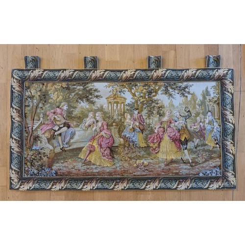 226 - A wall hanging tapestry, depicting a lakeside palace gardens, 100 x 180cm, together with a smaller e... 