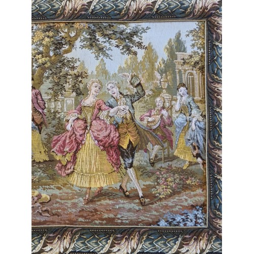 226 - A wall hanging tapestry, depicting a lakeside palace gardens, 100 x 180cm, together with a smaller e... 