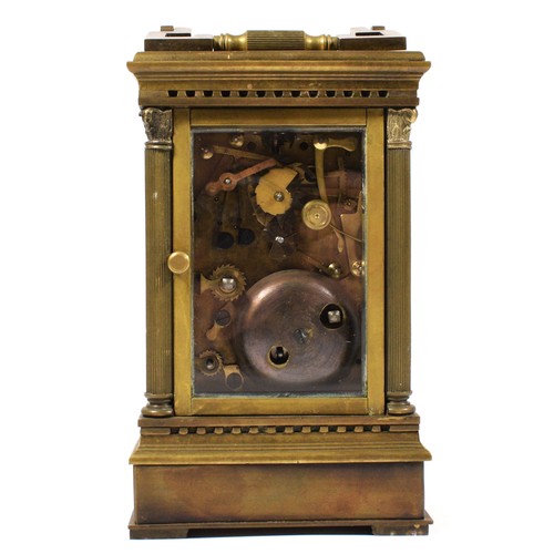 253 - A brass complicated alarm/striking/repeating carriage clock, the dial with seconds hand, alarm dial ... 