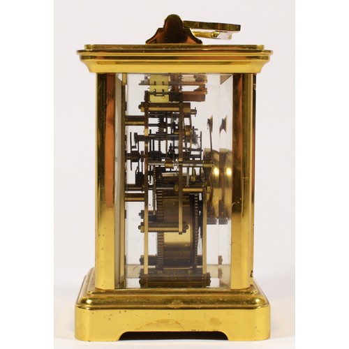 255 - A Richard & Cie, brass striking carriage clock, white enamel dial, the 13 jewel movement striking on... 