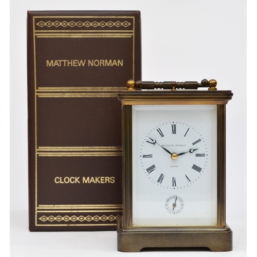 261 - Matthew Norman 1751, London, a Grand Corniche brass alarm/striking/repeating carriage clock, model 1... 