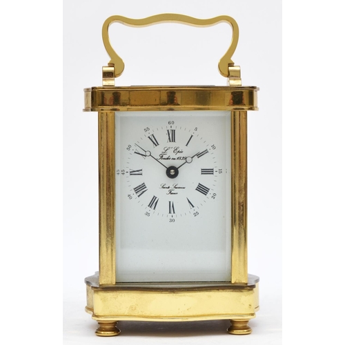 262 - L'Epee, 1839, a French brass ogee shape carriage time piece, the white enamel dial with Roman numera... 