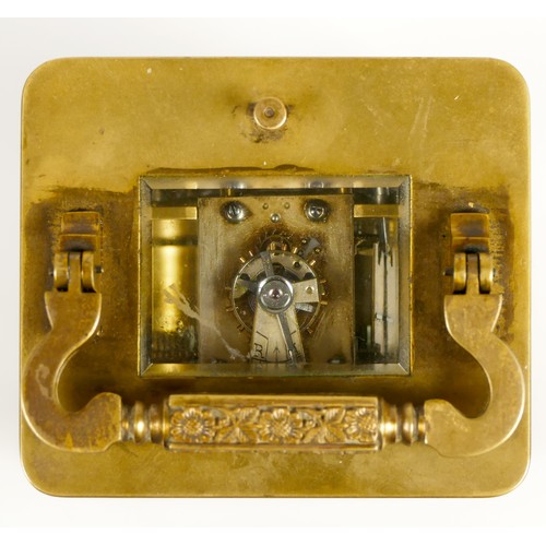 265 - A brass repeating and striking carriage clock, the dial with Arabic numerals, the case with applied ... 