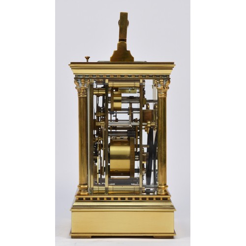 266 - Rapport France, a brass complicated repeating, striking, day, date, alarm carriage clock, the signed... 