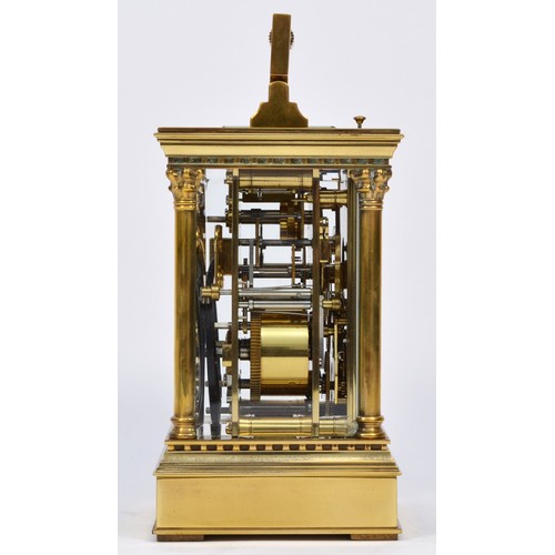 266 - Rapport France, a brass complicated repeating, striking, day, date, alarm carriage clock, the signed... 