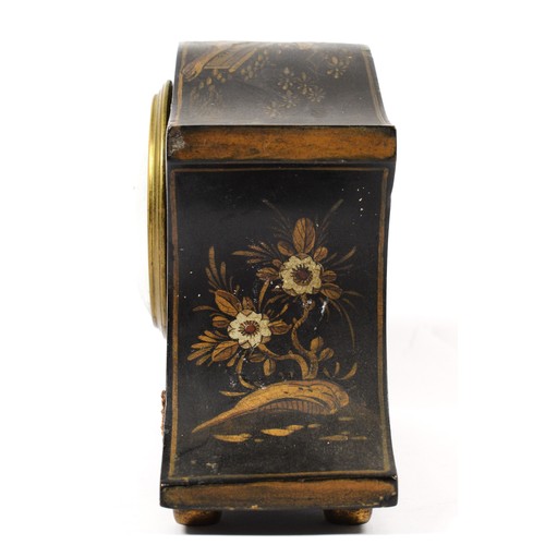 272 - A Bravingtons Ltd. London, French chinoiserie mantel clock, black case with lacquer decoration, Fren... 