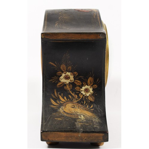 272 - A Bravingtons Ltd. London, French chinoiserie mantel clock, black case with lacquer decoration, Fren... 