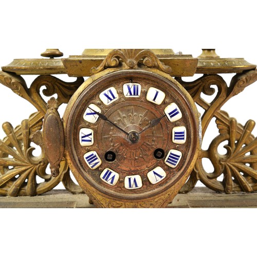 275 - A 19th century French gilt metal mantel clock, the dial with applied white enamel Roman numerals, th... 