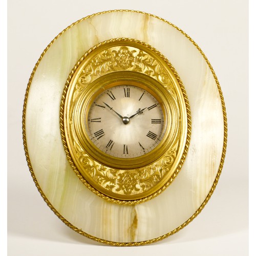 276 - A gilt brass and onyx strut timepiece, retailed by Harry Grant, 29 Torwood St, Torquay, circa 1870, ... 