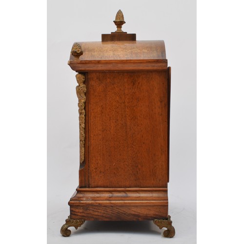 284 - Winterhalder & Hofmeier, a late 19th century walnut arched mantel clock, gilt dial with silvered cha... 