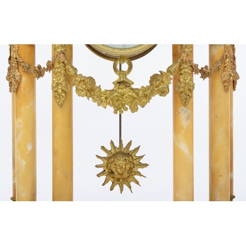 281 - J. Bernard, Montlucon, a 19th century French cream variegated marble and ormolu clock garniture, the... 