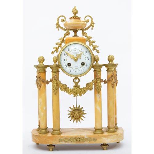 281 - J. Bernard, Montlucon, a 19th century French cream variegated marble and ormolu clock garniture, the... 