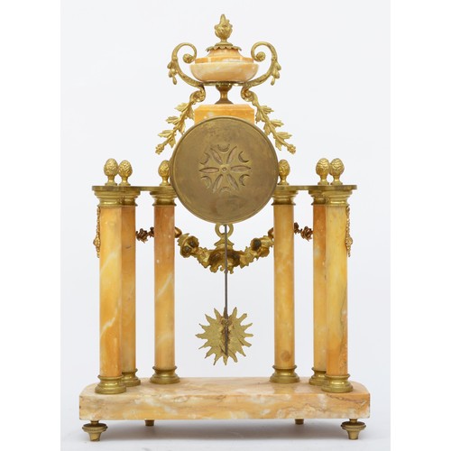 281 - J. Bernard, Montlucon, a 19th century French cream variegated marble and ormolu clock garniture, the... 