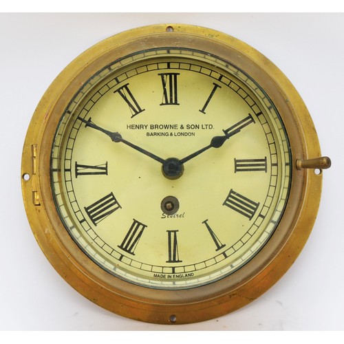 296 - Henry Browne & Sons Ltd. Barking & London, a brass Sestrel bulkhead clock , 5 1/2