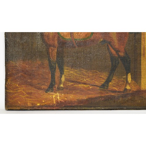 322 - In the style of Bennett Hubbard  (fl.1839-1864), Squire and Huntmaster in stable, unsigned, oil on c... 