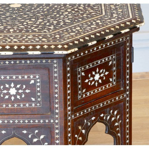 340 - A late 19th century inlaid hardwood Anglo Indian octagonal side table, the top with central panel in... 