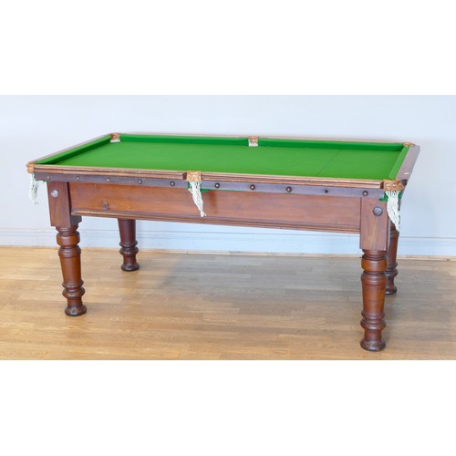 347 - A late Victorian Mahogany and Slate-Bed Snooker/Billiard Table, with green felt baize playing surfac... 