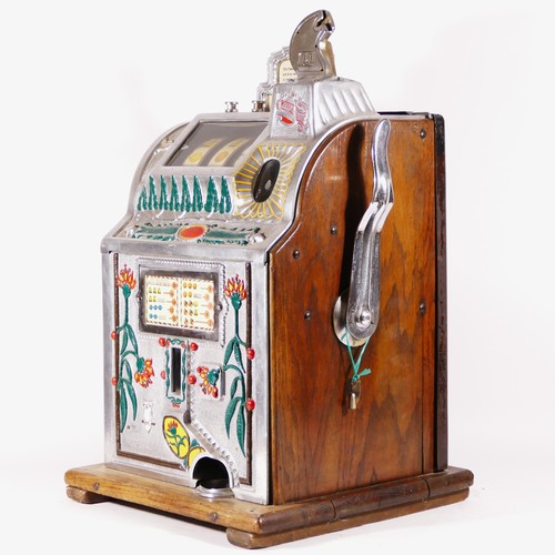 423 - A Mills Poinsettia Revamp slot machine, one arm bandit, c.1932, vertical stack jackpot, restored and... 