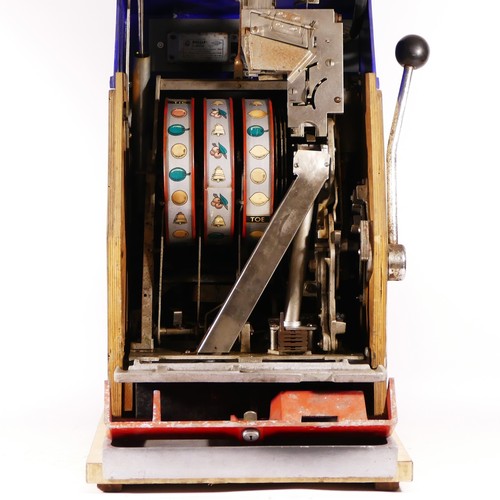 429 - A Jubilee International slot machine, one arm bandit, c.1960s, working on a sixpence 6D coin, wooden... 