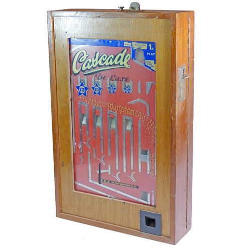 455 - A Cascade De Luxe by Bell Fruit Manufacturing penny drop case slot machine, mahogany cabinet, serial... 