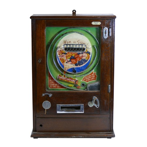 452 - An Allwin De Luxe penny slot machine, c.1920's, branded with Rowntree's fruit gums, mahogany cabinet... 