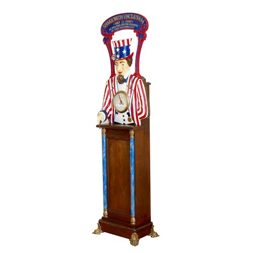 461 - A coin-operated arcade machine Uncle Sam Strength Tester, cast iron bust in the form of Uncle Sam, h... 