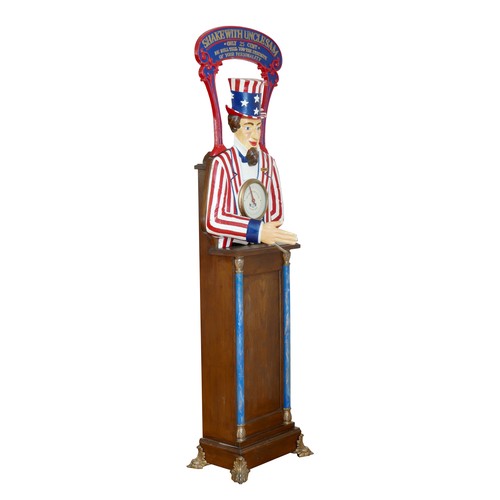 461 - A coin-operated arcade machine Uncle Sam Strength Tester, cast iron bust in the form of Uncle Sam, h... 