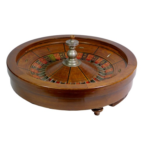 463 - F.Grote & Co, New York roulette wheel, mahogany base with inlaid ebony and cast metal baton decorati... 