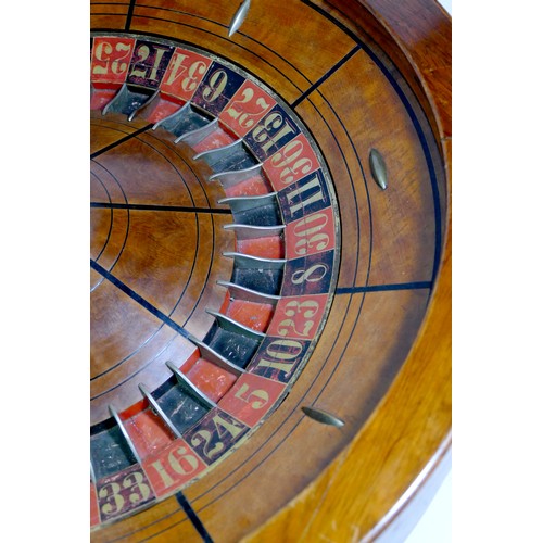 463 - F.Grote & Co, New York roulette wheel, mahogany base with inlaid ebony and cast metal baton decorati... 