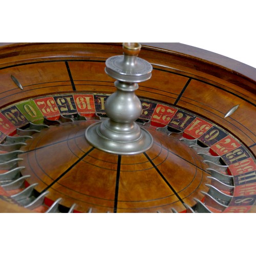 463 - F.Grote & Co, New York roulette wheel, mahogany base with inlaid ebony and cast metal baton decorati... 