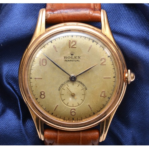 141 - Rolex Oyster Perpetual, an 18ct rose gold bubble back gentleman's wristwatch, ref. 4021, c.1950's, t... 