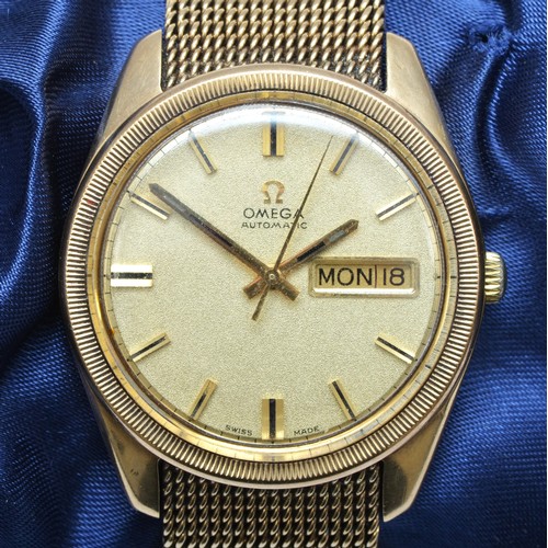 145 - Omega, a 9ct gold automatic day/date gentleman's wristwatch, ref 1061, London 1972, the gilt dial wi... 