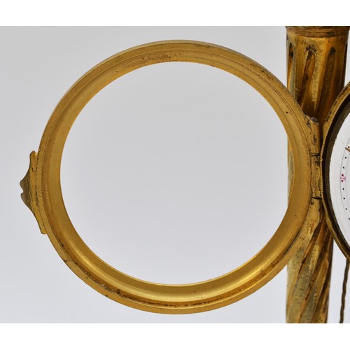 282 - A 19th century French gilt brass mantel clock, the white enamel dial with a floral garland, with a w... 