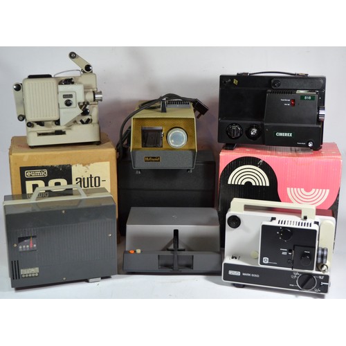 Eight film and slide projectors, to include a Rollei P35A (cased with