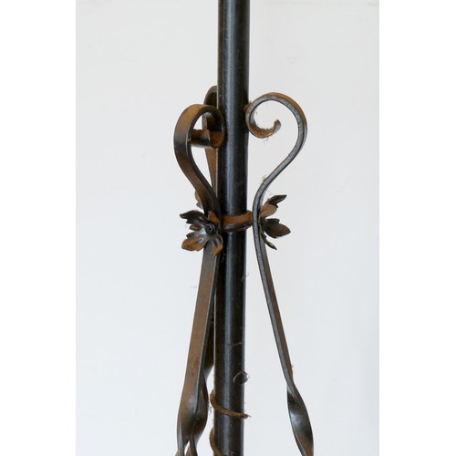 A Victorian wrought iron oil lamp stand, with adjustable column, 117