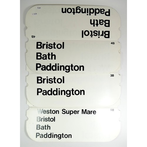 4 - Three plastic window destination display boards, used in late 1970's on the first high speed trains ... 