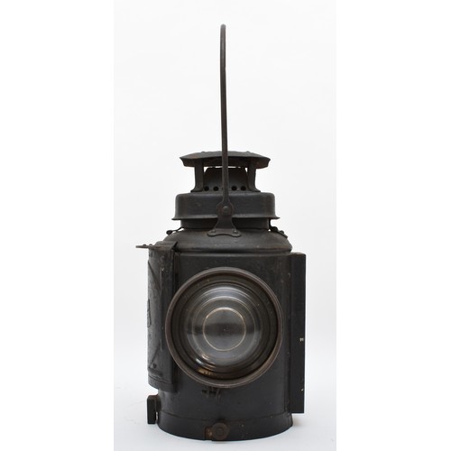 35 - A Adlake non-sweating railway lamp, complete with burner, stamped with B.R. (M), 34cm tall