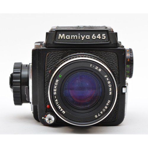 115 - A Mamiya 645 medium format camera (serial No J69381), with 80mm f2.8 lens, manual winder and waist l... 