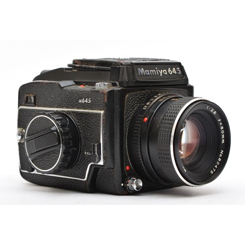 115 - A Mamiya 645 medium format camera (serial No J69381), with 80mm f2.8 lens, manual winder and waist l... 