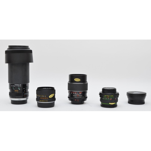 205 - Four boxed manual camera lens, to include a Tamron 60mm-300 f3.89-f5.4, a Hanimex 28mm f2.8, a Miran... 