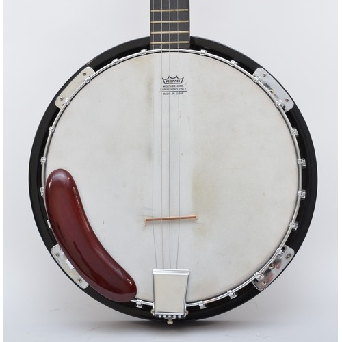 259 - A Hondo resonator banjo, with mother of pearl inlay decoration of the fret board, five string (one s... 