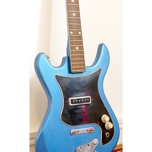 276 - A Audition electric guitar, single pickup, Jazzmaster style body, in electric blue colourway with bl... 