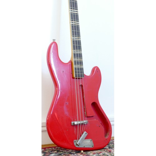 281 - A Hofner bass guitar, red colourway, for spares or repair