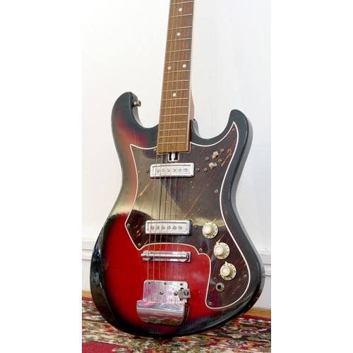 282 - A Teisco Top Twenty electric guitar, model 1970 (serial No 0573), twin pickup, Stratocaster style bo... 