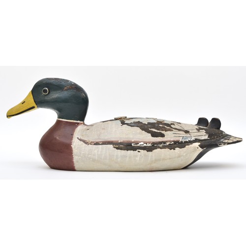 315 - A decoy duck, c.1900's, carved wood, hand painted to resemble a Mallard, 37cm in length