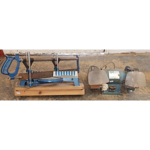 5 - A Wolf 240v twin electric bench grinder, together with a hand mitre saw. (2)