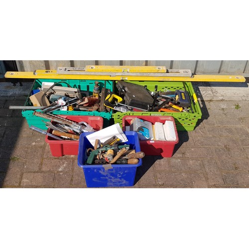 18 - A selection of power tools and hand tools, to include two nail guns with a large quantity of associa... 
