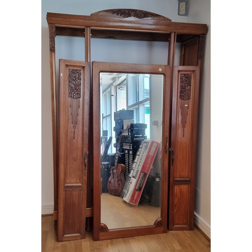 59 - A French Arts & Crafts inspired Edwardian walnut double wardrobe, together with an Edwardian double ... 