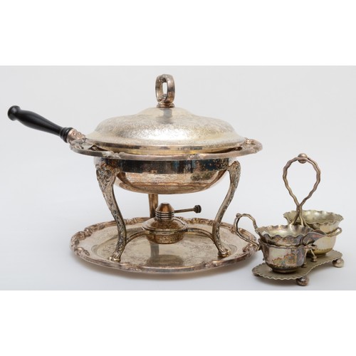 120 - An American silver plated large chafing dish, by The International Silver company, tray, stand, burn... 